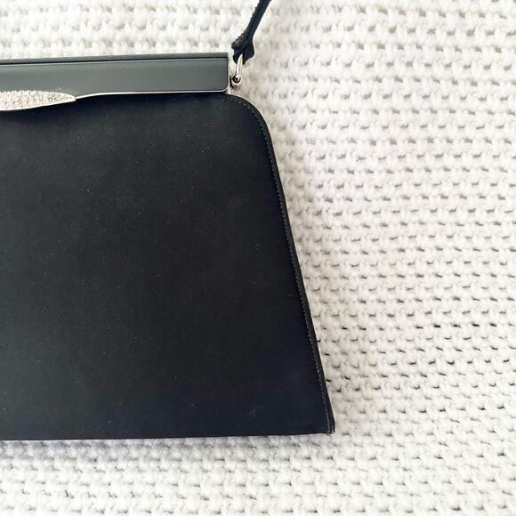 Crown Lewis Black Satin Evening Top Handle Clutch Mini Box Satchel Crystal Clasp - Picture 3 of 14